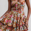 Street Print Split Joint Spaghetti Strap Cake Skirt Dresses