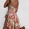 Street Print Split Joint Spaghetti Strap Cake Skirt Dresses