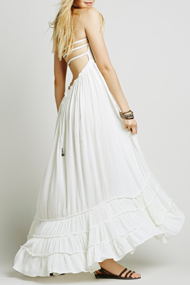 Bohemian Solid Frenulum Backless Halter Waist Skirt Dresses