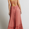 Bohemian Solid Frenulum Backless Halter Waist Skirt Dresses