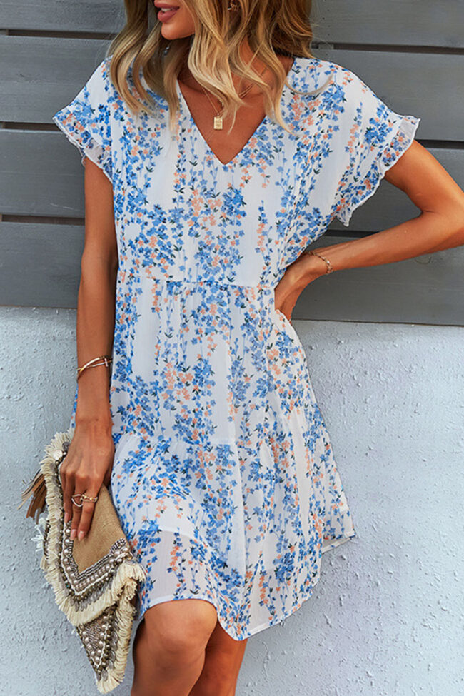 Fashion Street Print Split Joint V Neck A Line Dresses