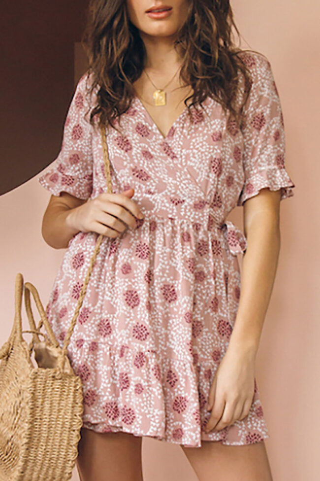 Fashion Casual Print Split Joint V Neck A Line Dresses