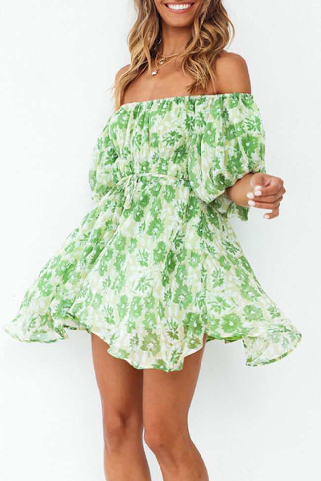 Fashion Street Print Split Joint Off the Shoulder A Line Dresses