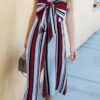Fashion Street Striped Split Joint Strapless Loose Jumpsuits