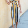 Fashion Street Striped Split Joint Strapless Loose Jumpsuits