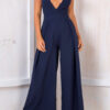 Fashion Solid Backless V Neck Loose Jumpsuits