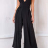 Fashion Solid Backless V Neck Loose Jumpsuits