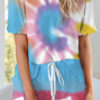 Living Tie Dye Split Joint O Neck Short Sleeve Two Pieces