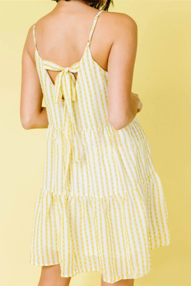 Casual Striped Split Joint Spaghetti Strap Princess Dresses