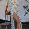 Sexy Elegant Floral High Opening V Neck Dresses