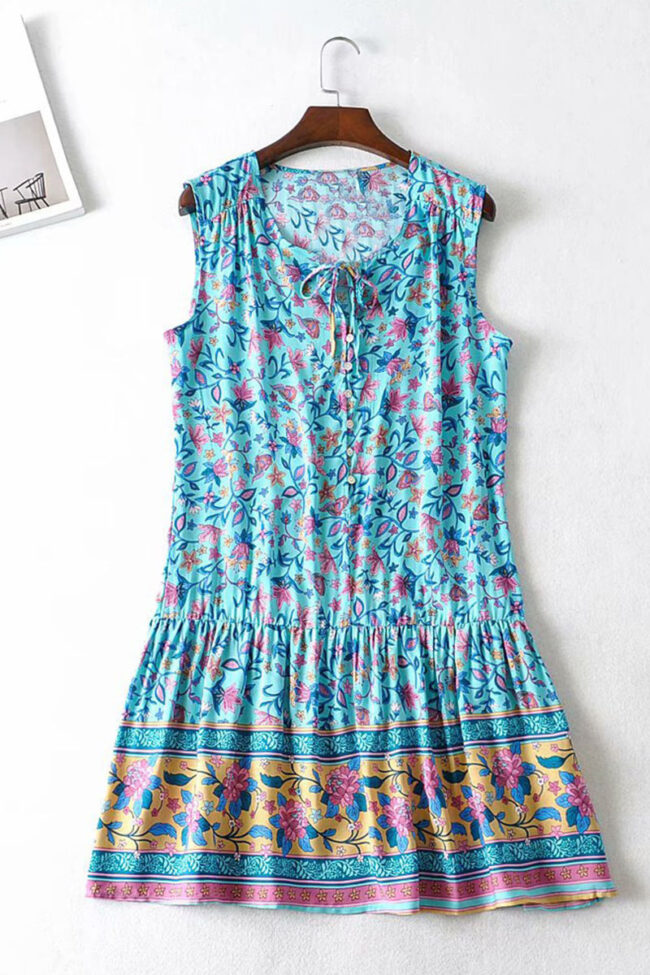 Fashion Street Print Split Joint V Neck A Line Dresses