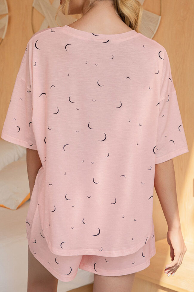 Fashion Casual Print O Neck Short Sleeve Two Pieces