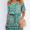 Elegant Print Split Joint Off the Shoulder A Line Dresses