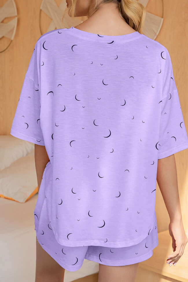 Fashion Casual Print O Neck Short Sleeve Two Pieces