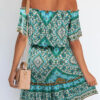 Elegant Print Split Joint Off the Shoulder A Line Dresses