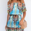 Elegant Print Split Joint Off the Shoulder A Line Dresses