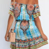 Elegant Print Split Joint Off the Shoulder A Line Dresses