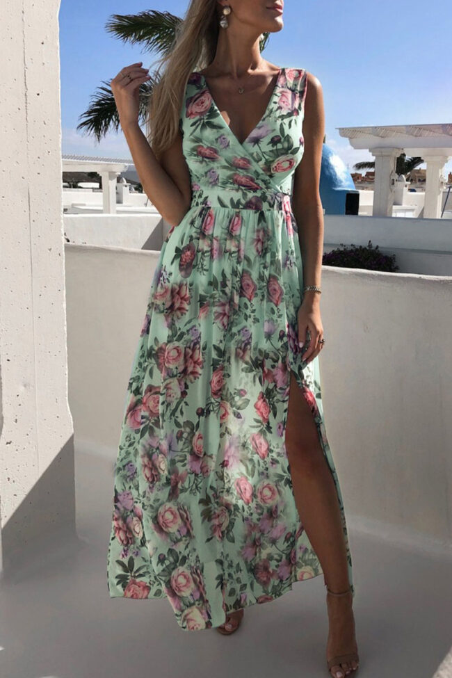 Fashion Street Print Split Joint V Neck Irregular Dresses