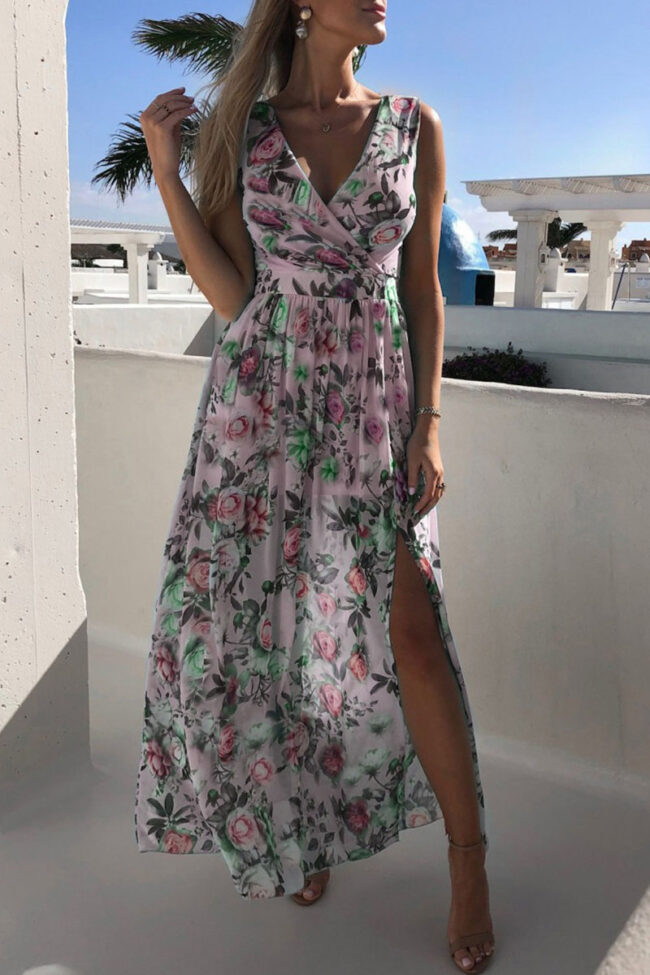 Fashion Street Print Split Joint V Neck Irregular Dresses