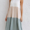 Simplicity Color Lump Patchwork Pocket Contrast Dresses