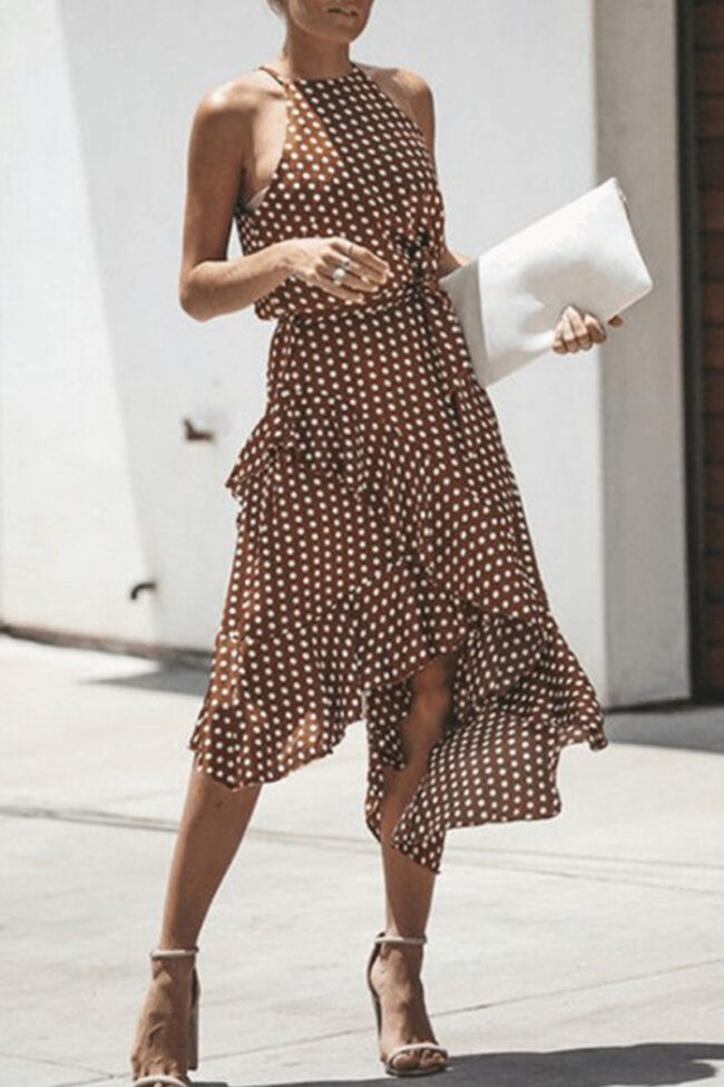 Fashion Street Dot Split Joint O Neck Irregular Dresses