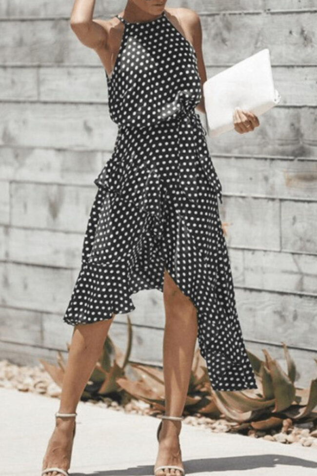 Fashion Street Dot Split Joint O Neck Irregular Dresses