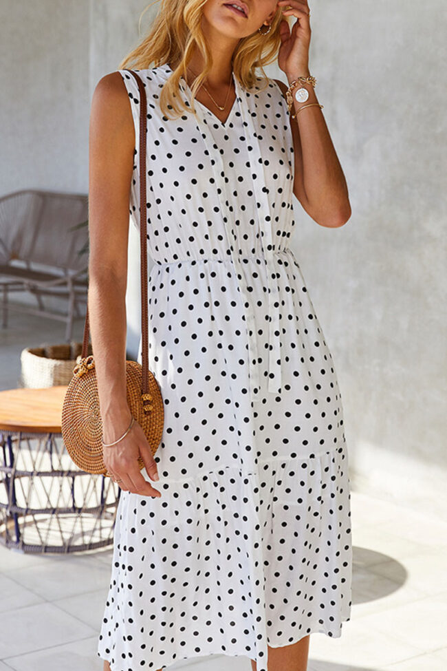 Fashion Casual Dot Split Joint V Neck A Line Dresses