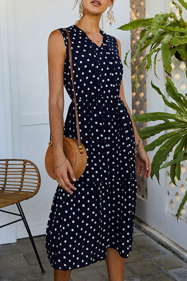 Fashion Casual Dot Split Joint V Neck A Line Dresses