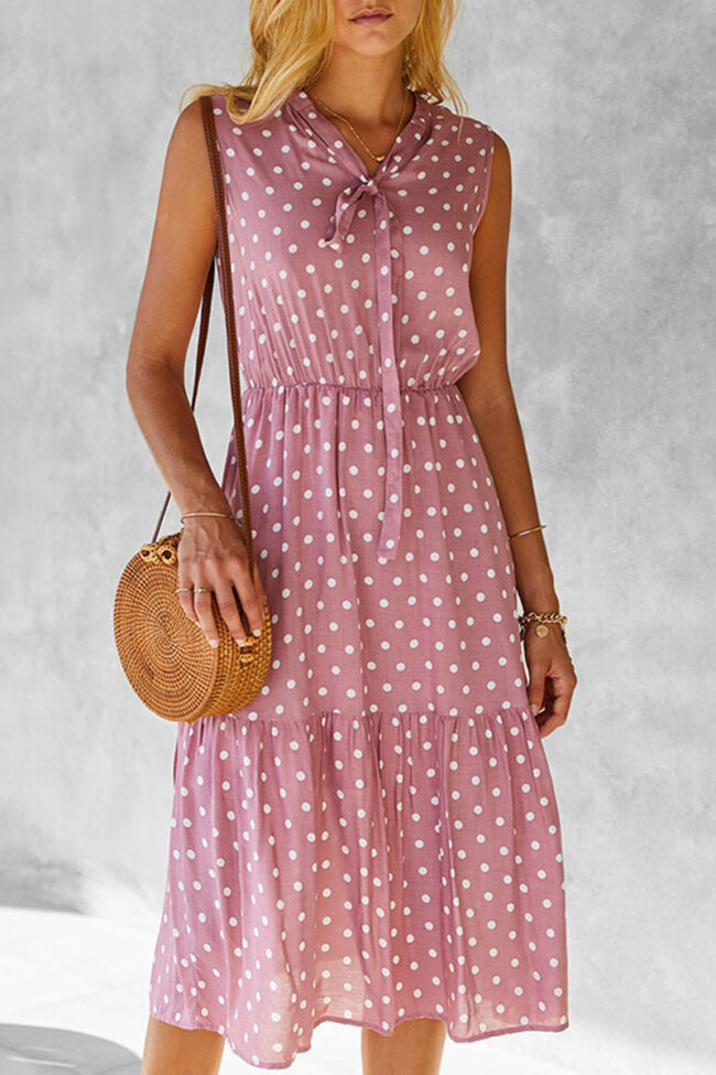 Fashion Casual Dot Split Joint V Neck A Line Dresses