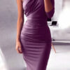 Fashion Sexy Solid One Shoulder Wrapped Skirt Dresses