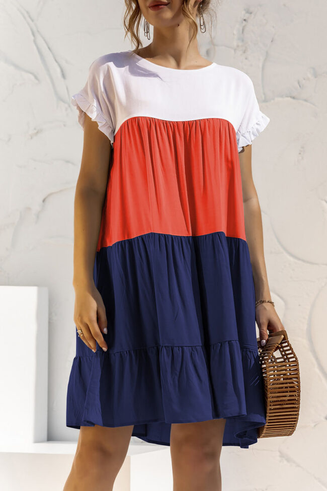 Fashion Casual Solid Split Joint O Neck Cake Skirt Dresses