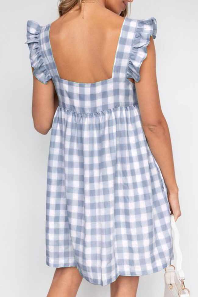 Fashion Casual Plaid Split Joint Square Collar A Line Dresses