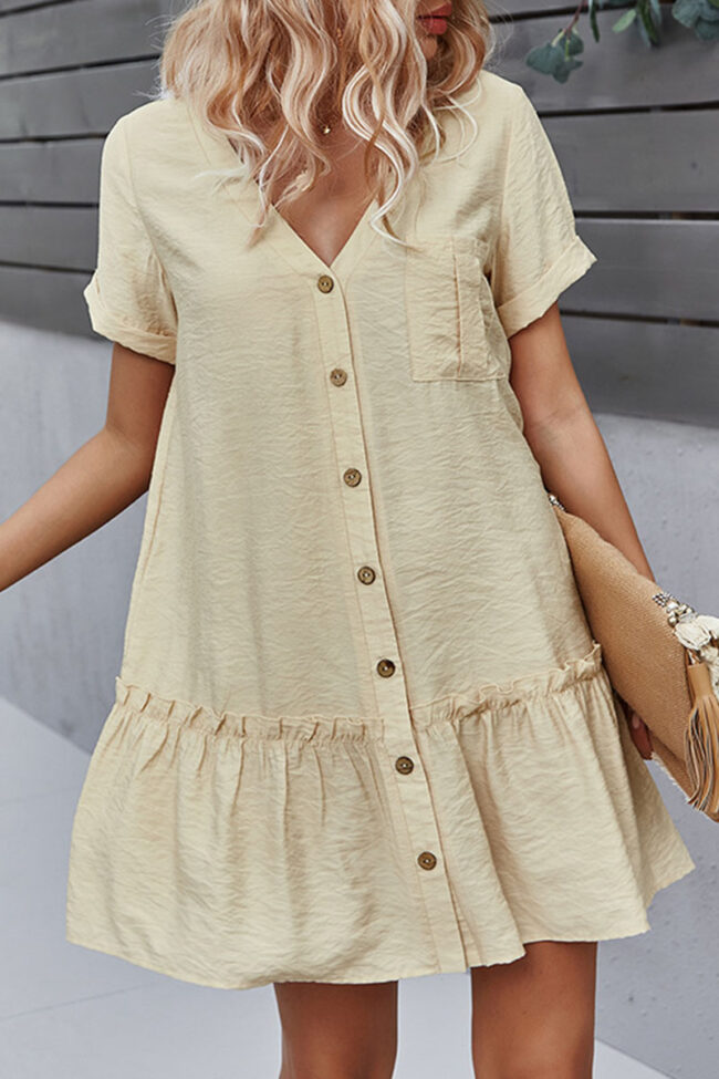 Fashion Street Solid Split Joint V Neck A Line Dresses