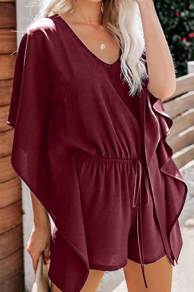 Fashion Casual Solid Frenulum V Neck Loose Jumpsuits