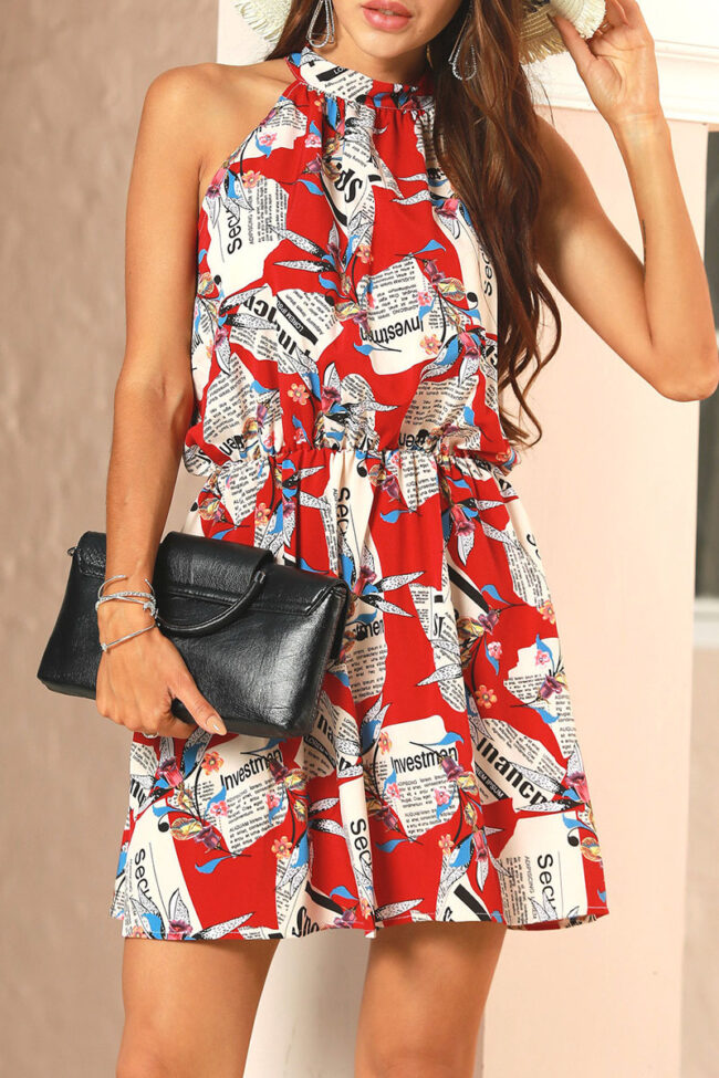 Fashion Street Print Split Joint O Neck A Line Dresses