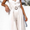 Elegant Solid Buttons With Belt U Neck Regular Jumpsuits