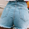 Fashion Street Solid Ripped High Waist Straight Denim Shorts