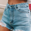 Fashion Street Solid Ripped High Waist Straight Denim Shorts