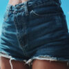 Fashion Street Solid Ripped High Waist Straight Denim Shorts