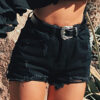 Fashion Street Solid Ripped High Waist Straight Denim Shorts