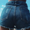 Fashion Street Solid Ripped High Waist Straight Denim Shorts