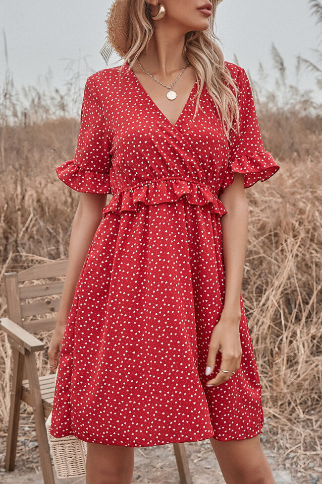 Fashion Sweet Print Split Joint V Neck A Line Dresses