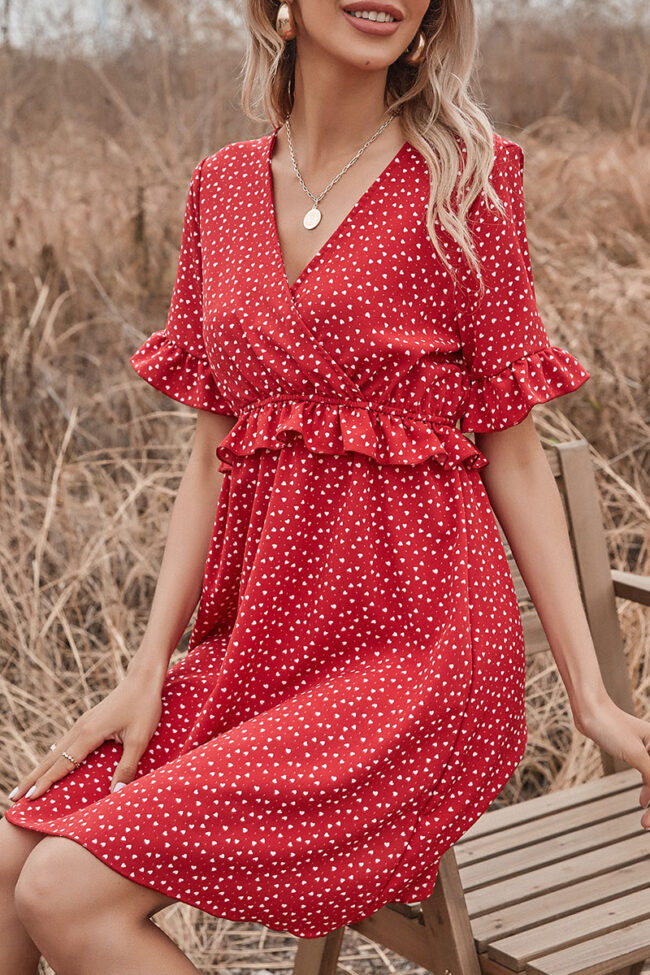 Fashion Sweet Print Split Joint V Neck A Line Dresses