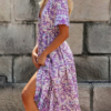 Casual Street Floral Split Joint V Neck A Line Dresses