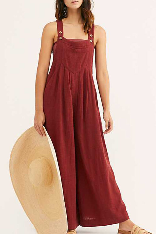 Casual Solid Without Belt Spaghetti Strap Loose Jumpsuits