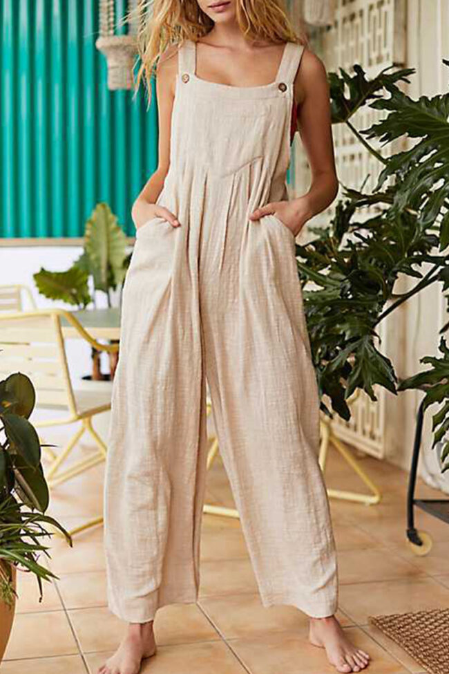 Casual Solid Without Belt Spaghetti Strap Loose Jumpsuits