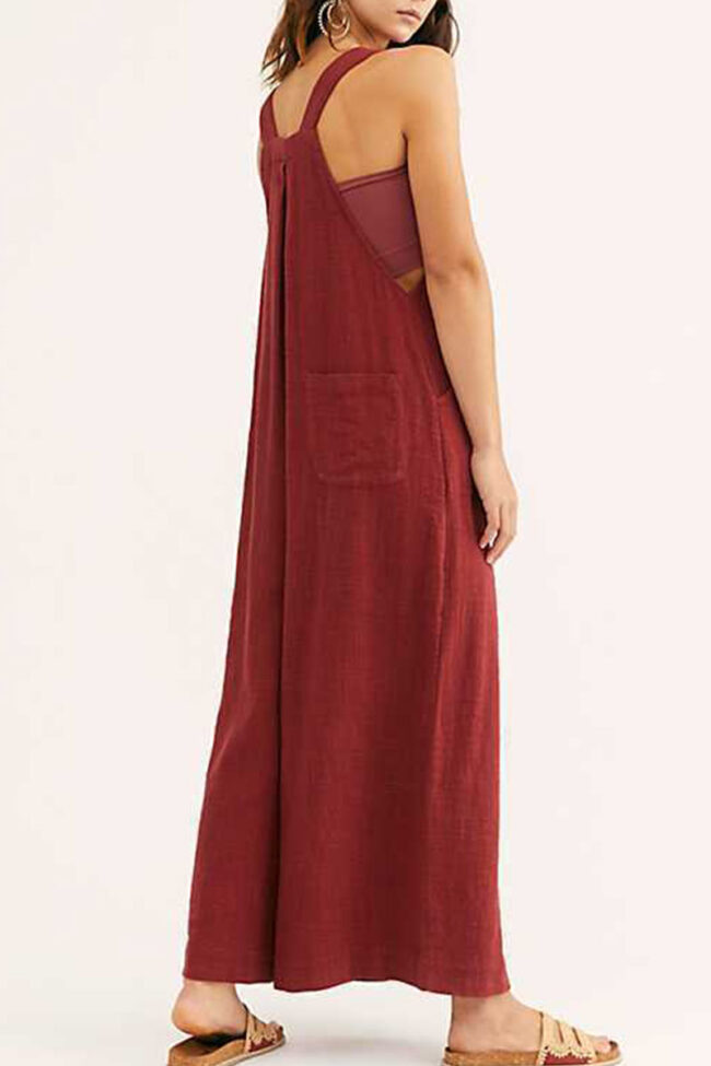 Casual Solid Without Belt Spaghetti Strap Loose Jumpsuits