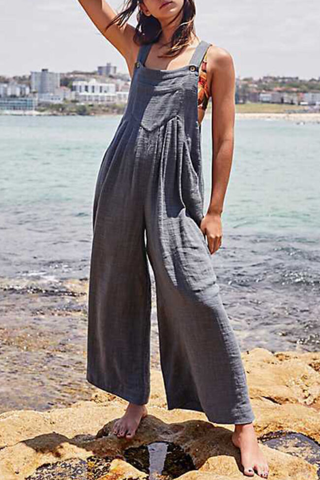 Casual Solid Without Belt Spaghetti Strap Loose Jumpsuits