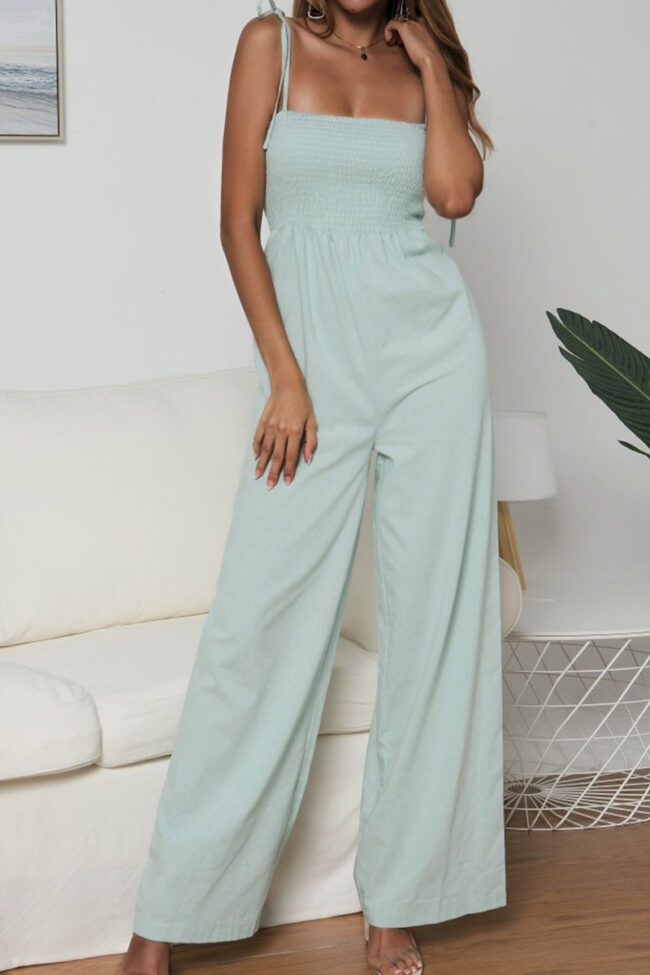 Fashion Casual Solid Split Joint Spaghetti Strap Loose Jumpsuits