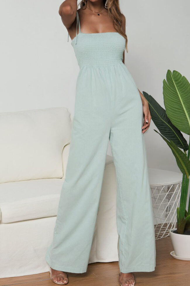 Fashion Casual Solid Split Joint Spaghetti Strap Loose Jumpsuits